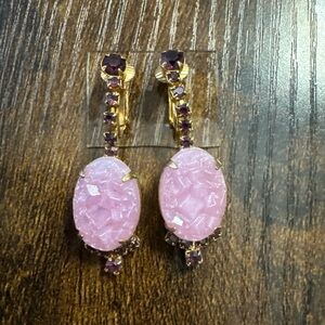 Vintage Stamped CELEBRITY Gold Tone Purple Pink Earrings Rhinestone Dangle